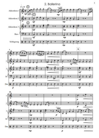 Preview: Kleine Ballett-Suite, Wolfgang Ruß, Akkordeon-Orchester, Akkordeon-Ensemble, kleine Besetzung, Quartett, Spielgruppe, Suite in 4 Sätzen, leicht, ideal für den Unterricht, Originalkomposition, Originalmusik, Akkordeon Noten, Beispielseite