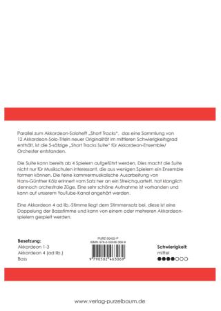 Short Tracks Suite, Hans-Günther Kölz, Akkordeon-Orchester, Akkordeon-Ensemble, kleine Besetzung, Spielgruppe, Suite in 5 Sätzen, mittelschwer, Originalkomposition, Originalmusik, Akkordeon Noten, Klappentext