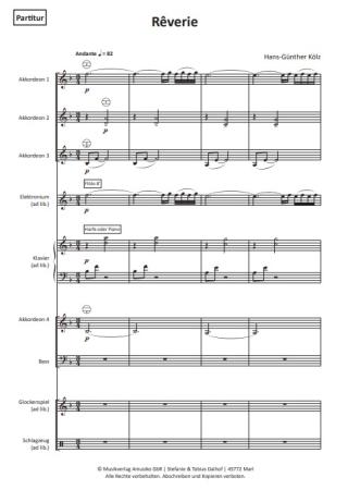 Rêverie, Träumerei, Hans-Günther Kölz, Akkordeon-Orchester, Akkordeon-Ensemble, mittelschwer, Originalkomposition, Originalmusik, Akkordeon Noten, Beispielseite