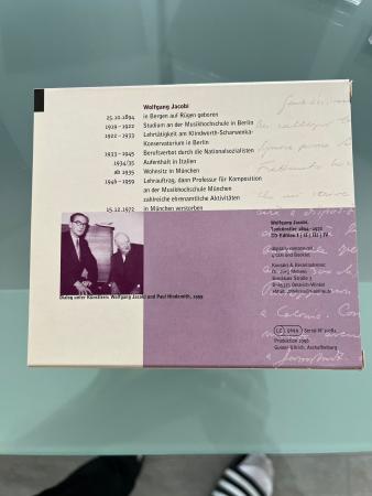 CD-Box Wolfgang Jacobi. Tonkünstler 1894 – 1972, Orchestermusik, Solowerken, Kammermusik, Vokalmusik, Rückseite der Box