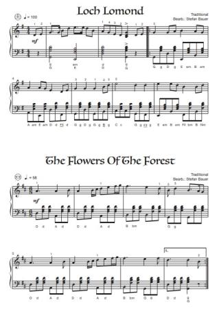 Scottish Songs, Stefan Bauer, Akkordeon Solo, Standardbass MII, ​Spielheft, Soloband, mittelschwer, Schottland, Highlands, Lowlands, Akkordeon Noten, Einblick in die Noten