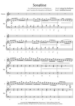 Sonatine C-Dur, Ludwig van Beethoven, Gottfried Hummel, Kammermusik-Spielheft, Melodieinstrument in C, Akkordeon, Violine, Gitarre, Begleitung, Klavier, Spielstück, leicht-mittelschwer, Kammermusik-Arrangement, Kammermusik Noten, Notenbeispiel