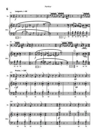 Souvenir de Paris, Stefan Hippe, Schlagzeug und Akkordeon, Melodiebass MIII, mittelschwer, Kammermusik-Komposition, Wertungsstück, Wettbewerb, Wettbewerbsliteratur, Duo, Duett, Kammermusiknoten, Akkordeon Noten, Originalmusik, Notenbeispiel