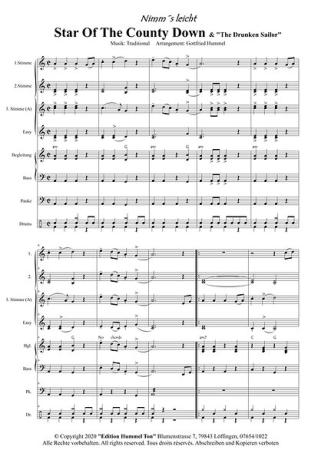 Star Of The County Down, The Drunken Sailor, Gottfried Hummel, Akkordeonorchester, Folk Song aus Irland, leicht-mittelschwer, Easy-Stimme, grüne Insel, Akkordeon Noten