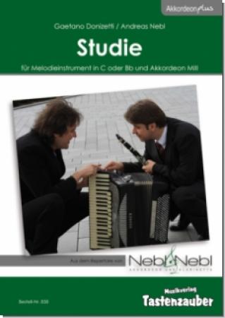 Studie, Andreas Nebl, Melodieinstrument in C oder Bb und Akkordeon, ​Melodiebass MIII, mittelschwer-schwer, Nebl & Nebl, Akkordeon Plus, Kammermusik, Klarinette, Duo, Duett, Akkordeon Noten