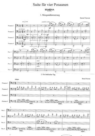 Suite für 4 Posaunen, Bernd Nawrat, Posaunenquartett, Suite in 6 Sätzen, schwer, anspruchsvoll, Posaunen Noten, Originalkomposition, Originalmusik, Beispielseite