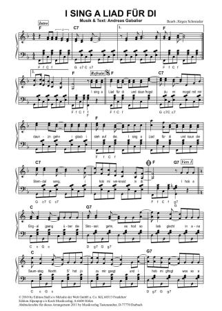 Tast 204 I sing a Liad für di Cover Einzelausgabe Akkordeon Solo