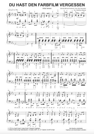 Du hast den Farbfilm vergessen, Michael Heumann, Kurt Demmler, Matthias Matzke, Einzelausgabe, Akkordeon-Solo, Standardbass MII, Nina Hagen, Automobil, Megahit, Schlager, 3 Versionen, leicht, easy Version, mittelschwer, advanced Version, schwer, artist Ve