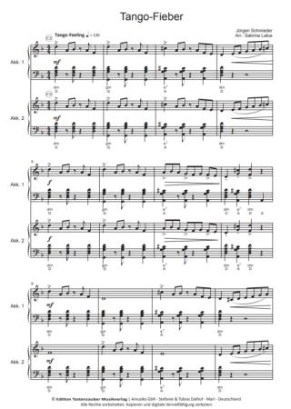 Tango-Fieber, Jürgen Schmieder, Sabrina Latus, Akkordeon-Duo, Standardbass MII, leicht-mittelschwer, Akkordeon Noten, Notenbeispiel