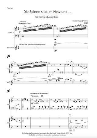 Die Spinne sitzt im Netz und ..., Stefan Hippe, Harfe und Akkordeon, Melodiebass MIII, schwer, Wertungsstück, Wettbewerb, Wettbewerbsliteratur, Duo, Duett, Kammermusik, Akkordeon Noten