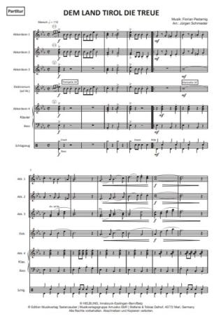 Dem Land Tirol die Treue, Jürgen Schmieder, Florian Pedarnig, Josef Pedarnig, Akkordeon-Orchester, Marsch, mittelschwer, heimliche Tiroler Landeshymne, Akkordeon Noten