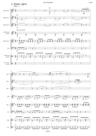 Travel Moments, Nils Aebersold, Akkordeon-Orchester, Akkordeon-Ensemble, Suite in 4 Sätzen, leicht-mittelschwer, Mittelstufe, Wettbewerbsliteratur, Wettbewerbsnoten, Wertungsstück, Originalkomposition, Originalmusik, Akkordeon Noten, Blick in die Partitur