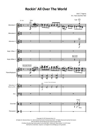 Preview: Rockin' All over the World, Status Quo, John C. Fogerty, Hans-Günther Kölz, Akkordeonorchester, Rock-Hymne, mittelschwer, Unterhaltungsmusik, Akkordeon Noten, Notenbeispiel