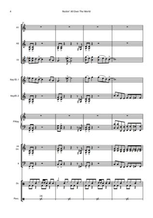 Rockin' All over the World, Status Quo, John C. Fogerty, Hans-Günther Kölz, Akkordeonorchester, Rock-Hymne, mittelschwer, Unterhaltungsmusik, Akkordeon Noten, Blick in die Noten