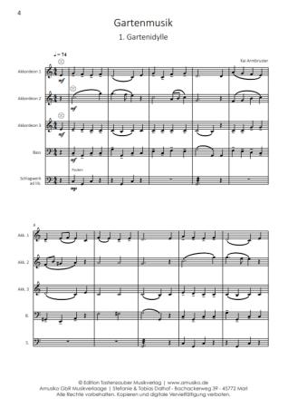 Preview: Gartenmusik, Kai Armbruster, Akkordeon-Orchester, Akkordeon-Ensemble, Suite in 5 Sätzen, auch für kleine Besetzung, leicht, Originalkomposition, Originalmusik, Akkordeon Noten, Notenbeispiel