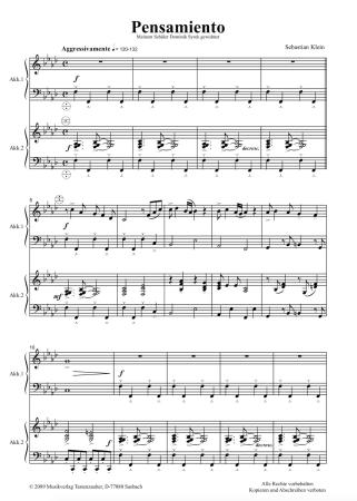 Pensamiento, Sebastian Klein, Akkordeon Duo, Melodiebass MIII, schwer, Oberstufe, Wertungsstück, Wettbewerb, Wettbewerbsliteratur, Akkordeon Noten