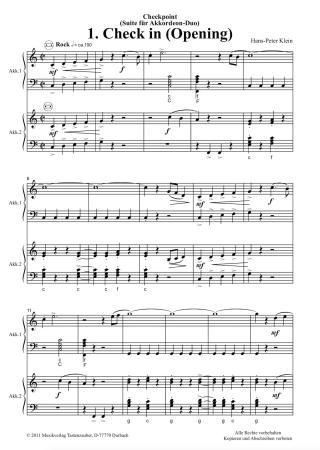 Checkpoint, Hans-Peter Klein, Suite für Akkordeon Duo, Standardbass MII, leicht-mittelschwer, Mittelstufe, Wertungsstück, Wettbewerb, Wettbewerbsliteratur, Akkordeon Noten