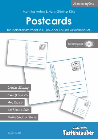 Postcards, Hans-Günther Kölz, Matthias Anton, Akkordeon und Melodieinstrument, mittelschwer, Akkordeon plus, Kammermusik, Duo, Duett, Akkordeon Noten