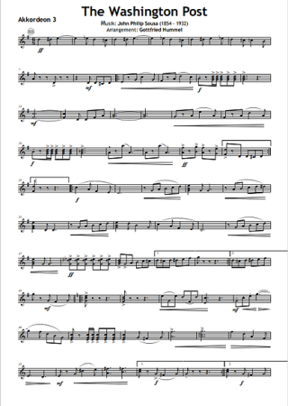 The Washington Post, John Philip Sousa, Gottfried Hummel, Akkordeonorchester, Marsch, leicht-mittelschwer, ​mit Easy-Stimme, Akkordeon Noten, The Washington Post March