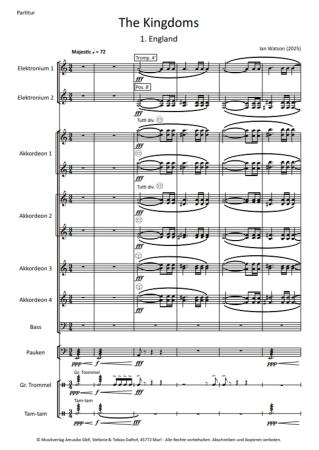 Preview: The Kingdoms, Ian Watson, Akkordeon-Orchester, Suite in 4 Sätzen, Wettbewerbsstück, Wertungsspiel, Wettbewerbsliteratur, Höchststufe, sehr schwer, Auftragskomposition, Originalkomposition, Originalmusik, Orchesternoten, Musiknoten, Akkordeon Noten, Probes