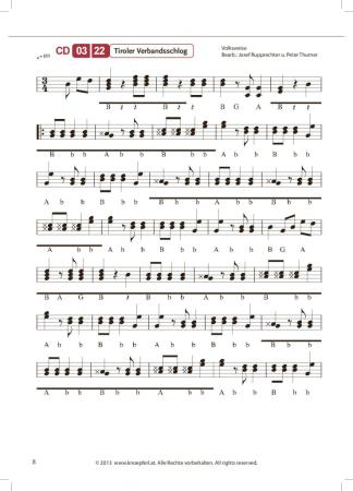 Tiroler Abend, Peter Thurner, Steirische Harmonika, Griffschrift, Spielheft, Soloband, 18 bekannte Hits, Volkstänze, Plattler, leicht, ​inkl. Audio-CD, Harmonika Noten, Probeseite