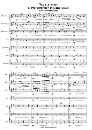 Toscanamento - Reisebilder einer Traumregion, Gottfried Hummel, Akkordeon-Orchester, Urlaubsimpressionen, Easystimme, Kiddystimme, mittelschwer, Akkordeon Noten, Originalkomposition, Originalmusik, Blick in die Partitur