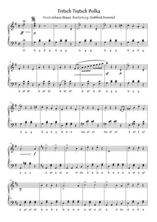 Tritsch Tratsch Polka, Johann Strauss, Gottfried Hummel, Akkordeon-Solo, Standardbass MII, Klavier, Keyboard, Einzelausgabe, leicht-mittelschwer, Akkordeon Noten, Beispielseite