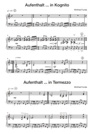Unterwegs, Winfried Funda, Akkordeon-Solo, Standardbass MII, Melodiebass MIII, Spielheft, Solo-Band, 4 freitonale Spielstücke, schwer, Akkordeon Noten, Notenbeispiel