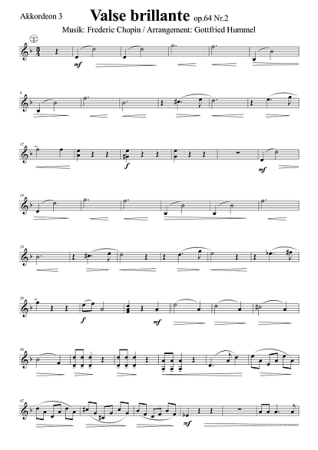 Valse brillante, Frédéric Chopin, Gottfried Hummel, Akkordeonorchester, Klavierwalzer, ​3/4 Takt, Walzernoten, leicht-mittelschwer, Akkordeon Noten