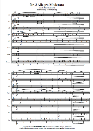 Vier Silhouetten, Allegro Moderato, Probeseite, Antonín Dvořák, Thommy Reeg, Akkordeonorchester, Perle der Klaviermusik, Konzertstück, Wettbewerbsliteratur, mittelschwer, Akkordeon Noten