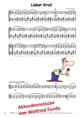 Akkordeon Stücke, Winfried Funda, Akkordeon-Solo, Standardbass MII, 2. Stimme ad lib., Duo, Duett, sehr leicht, Spielheft, Soloband, Akkordeon Noten, Notenbeispiel