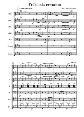 Früh links erwachen, Winfried Funda, Medley. Akkordeon-Orchester, ​es darf mitgesungen werden, mittelschwer, Akkordeon Noten, Beispielseite