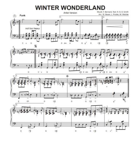 Winter Wonderland, Felix Bernard, Matthias Matzke, Lukas Proste, Stefan Bauer, Einzelausgabe, Akkordeon-Solo, Standardbass MII, Weihnachtslied, Weihnachtsklassiker, 3 Versionen, leicht, mittelschwer, schwer, Funk-Style, Groovy Christmas, Akkordeon Noten,