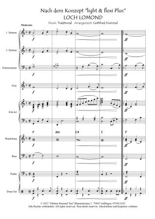 Loch Lomond, Gottfried Hummel, Akkordeon-Orchester, Air, Scottish Traditional, alte schottische Melodie, gälische Folklore, leicht-mittelschwer, Easy-Stimme, Akkordeon Noten, Blick in die Partitur