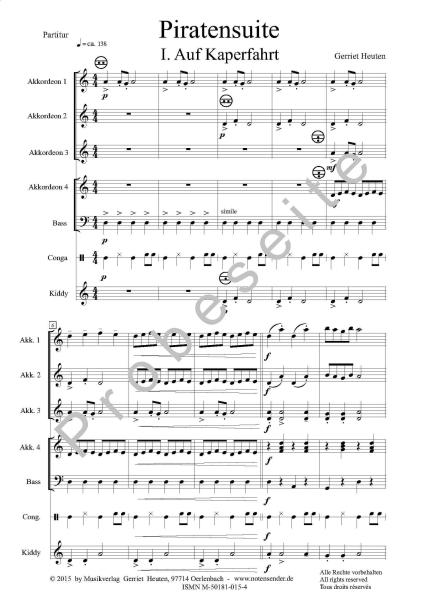 Piratensuite, Gerriet Heuten, Akkordeon-Orchester, Suite in 3 Sätzen, leicht-mittelschwer, Kiddystimme, Easystimme, Akkordeon Noten, Probeseite