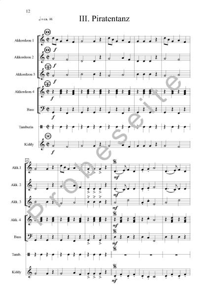 Piratensuite, Gerriet Heuten, Akkordeon-Orchester, Suite in 3 Sätzen, leicht-mittelschwer, Kiddystimme, Easystimme, Akkordeon Noten, Einblick in die Partitur