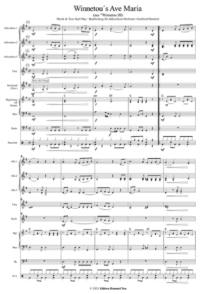 Winnetou's Ave Maria, Karl May, Gottfried Hummel, Akkordeonorchester, Winnetou III, mittelschwer, Akkordeon Noten