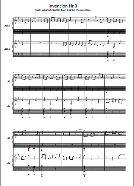 Zweistimmige Inventionen von Bach, Johann Sebastian Bach, Thommy Reeg, Akkordeon-Duo, Standardbass MII, Spielheft, Spielstücke, Klassiker, leicht-mittelschwer, Akkordeon Noten