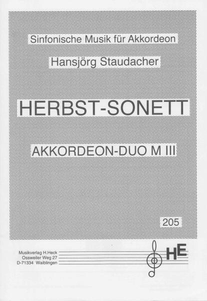 Herbst-Sonett, Akkordeon-Duo, Hansjörg Staudacher, Melodiebass MIII, mittelschwer-schwer, Oberstufe, Wertungsstück, Wettbewerb, Wettbewerbsliteratur, Akkordeon Noten