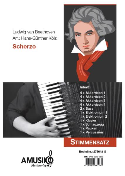 Scherzo, Ludwig van Beethoven, Hans-Günther Kölz, Akkordeon-Orchester, mittelschwer-schwer, 9. Sinfonie, Akkordeon Noten