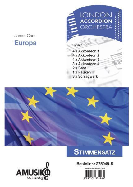 Europa, Jason Carr, viersätzige Suite für Akkordeon-Orchester, sehr schwer, Höchststufe, Originalmusik, Originalkomposition, LAO, Wertungsstück, Wettbewerbsliteratur, Akkordeon Noten