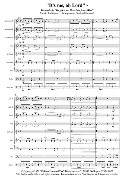 It's me, oh Lord, Gottfried Hummel, Akkordeonorchester, Gospel, Spiritual, Praise The Lord, Musik in der Kirche, mittelschwer, Akkordeon Noten