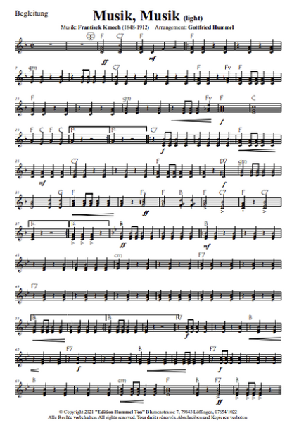 Musik, Musik, Frantisek Kmoch, Gottfried Hummel, Akkordeonorchester, Marsch, Marschmusik, Evergreen, leicht-mittelschwer, Akkordeon Noten