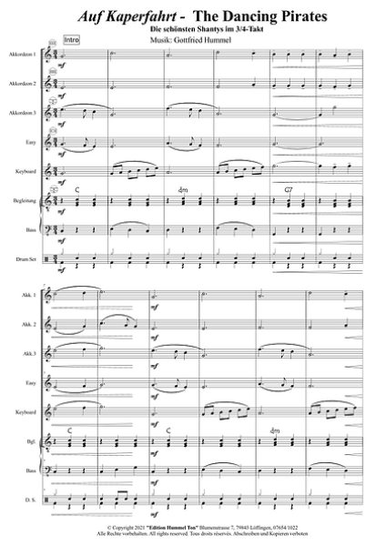 Auf Kaperfahrt - The Dancing Pirates, Gottfried Hummel, Akkordeonorchester, Medley, Potpourri, Shantys, Piraten, Kaperfahrt, leicht-mittelschwer, Akkordeon Noten