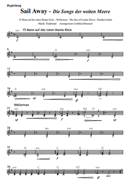 Sail Away - Die Songs der weiten Meere, Gottfried Hummel, Akkordeonorchester, Medley, Potpourri, Shantys, Seemannslieder, Piraten, Kaperfahrt, leicht-mittelschwer, Akkordeon Noten