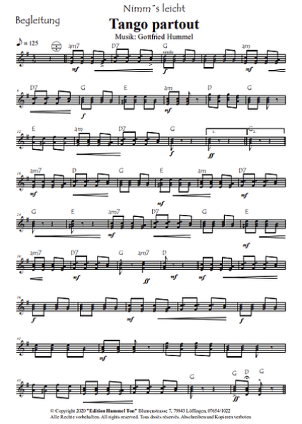 Tango partout - Tango überall, Gottfried Hummel, Akkordeonorchester, Tango Nuevo, Astor Piazzolla, leicht-mittelschwer, Akkordeon Noten