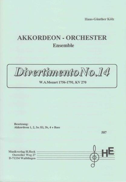 Divertimento No. 14 KV 270, Wolfgang Amadeus Mozart, Mittelstufe, Hans-Günther Kölz, Akkordeon-Orchester, Akkordeon-Ensemble, mittelschwer+, Wertungsstück, Wettbewerbsliteratur, unterschiedliche Besetzung, Akkordeon Noten