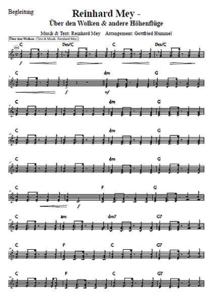 Reinhard Mey - Über den Wolken und andere Höhenflüge, Reinhard Mey, Gottfried Hummel, Akkordeonorchester, Medley, Potpourri, Tophits, Ohrwurm, mittelschwer, Akkordeon Noten