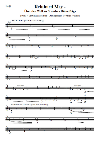 Reinhard Mey - Über den Wolken und andere Höhenflüge, Reinhard Mey, Gottfried Hummel, Akkordeonorchester, Medley, Potpourri, Tophits, Ohrwurm, mittelschwer, Akkordeon Noten