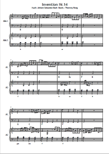 Zweistimmige Inventionen von Bach, Johann Sebastian Bach, Thommy Reeg, Akkordeon-Duo, Standardbass MII, Spielheft, Spielstücke, Klassiker, leicht-mittelschwer, Akkordeon Noten